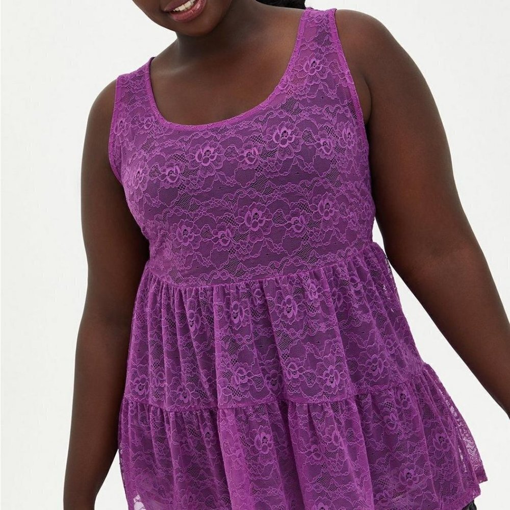 NWT Torrid Sheer Lace Crew Neck Tiered Babydoll Tunic Tank